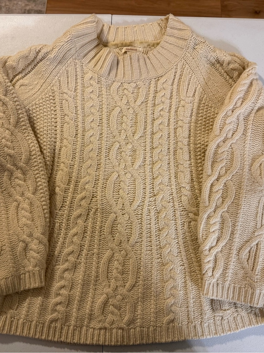 VTG Sundance Cable-Knit Ribbed Collar Fisherman-Style Grandpacore Sweater Wool
